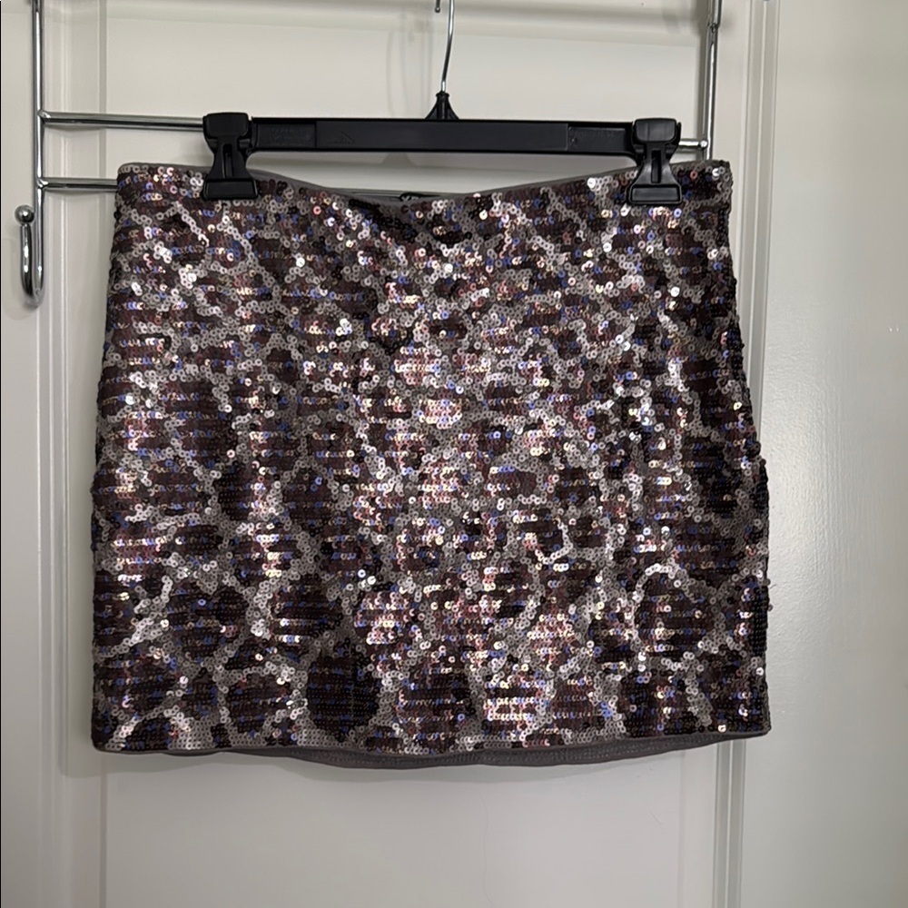 Express Silver Purple Sequin Mini Pencil Skirt